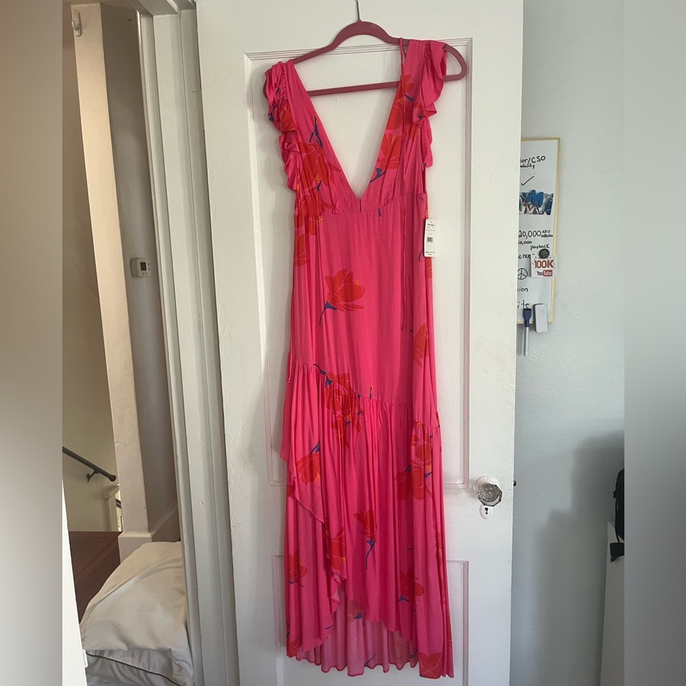 Free People Hibiscus Pink and Orange Floral High Low Dress XS/0